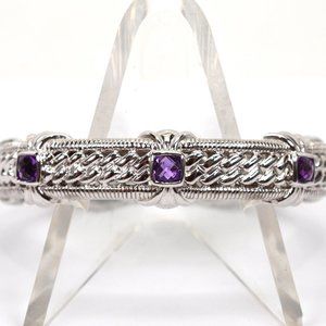 Judith Ripka Sterling Silver Amethyst Hinged Cuff Bracelet NWOT